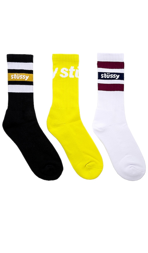 Jacquard Logo & Stripe Crew 3-Pack Socks