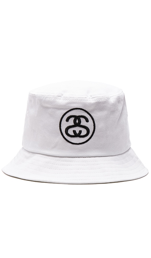 stussy bucket hat white