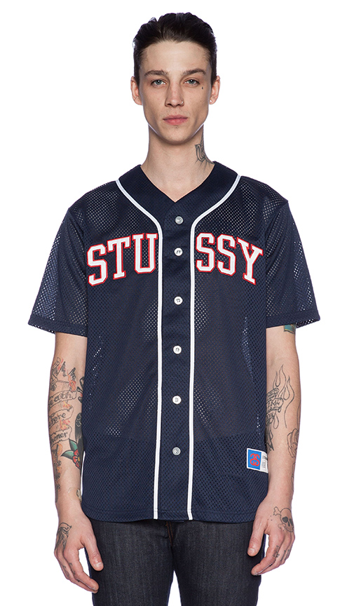 Stussy Mesh Baseball Jersey in Navy 