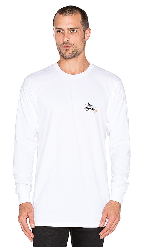 Stussy Basic Logo Long Sleeve Tee In White Revolve