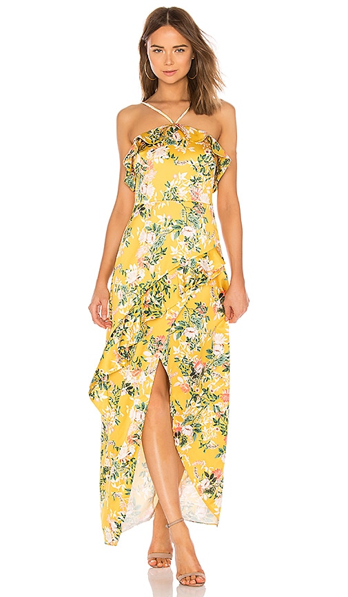 Stylestalker Revolve Isabella Yellow Floral Ruffle Maxi Dress popular