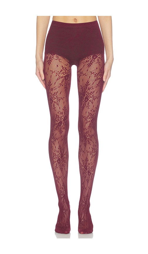 SWEDISH STOCKINGS Rosa Lace Tights in Burgundy. Size L. Also in M, S, XL.