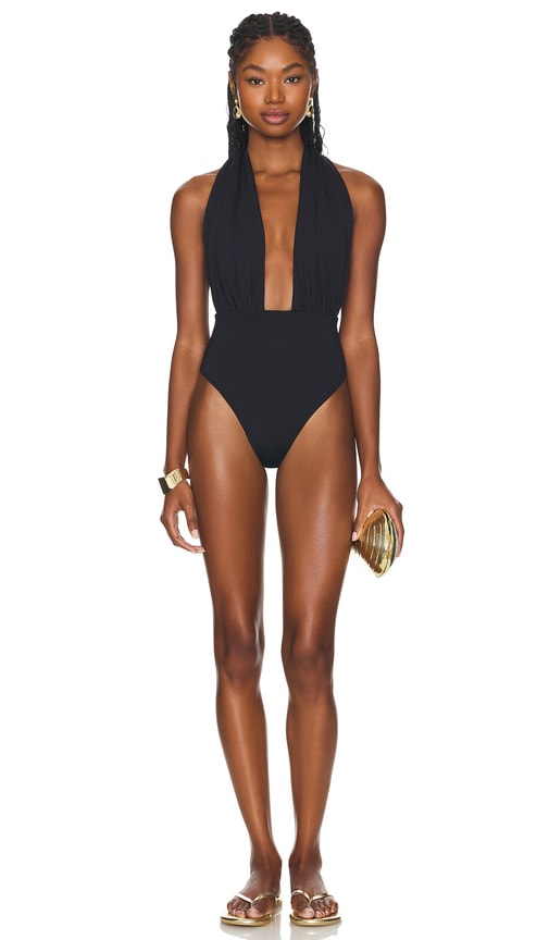 SKYLER SWIMWEAR Plunge Neck One Piece in Black