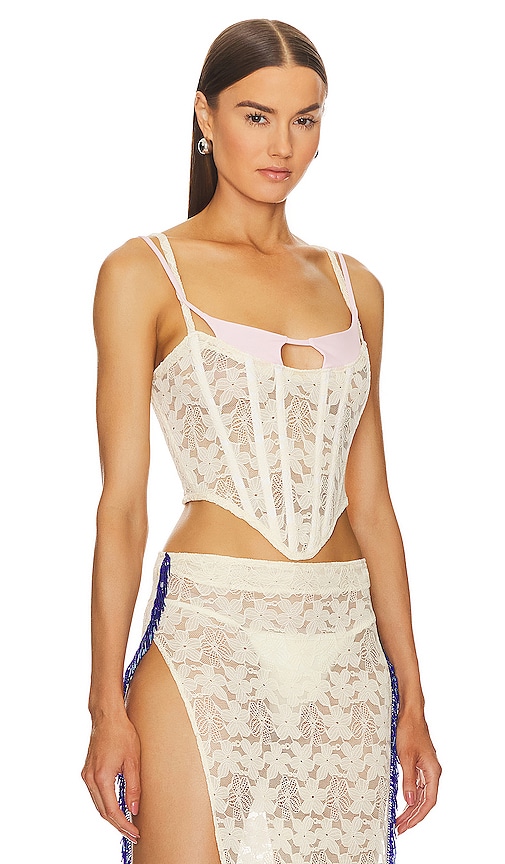 Shop Sketch-y Aelia Corset In Ivory Yellow & Baby Pink