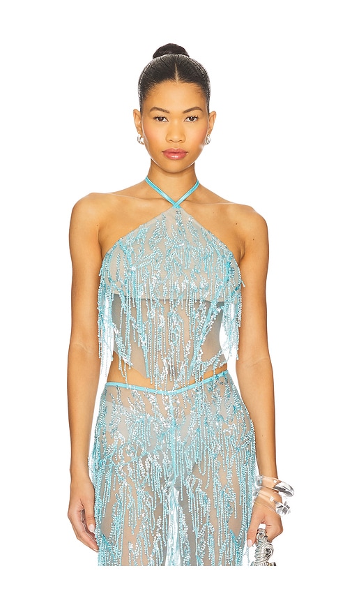 Sketch-y Hiba Halter Top In Blue