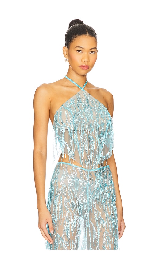 Sketch-y Hiba Halter Top In Blue
