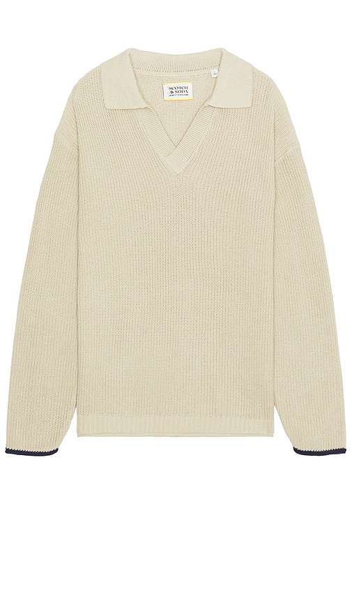 Scotch & Soda Long Sleeve Polo Sweater in Pebble