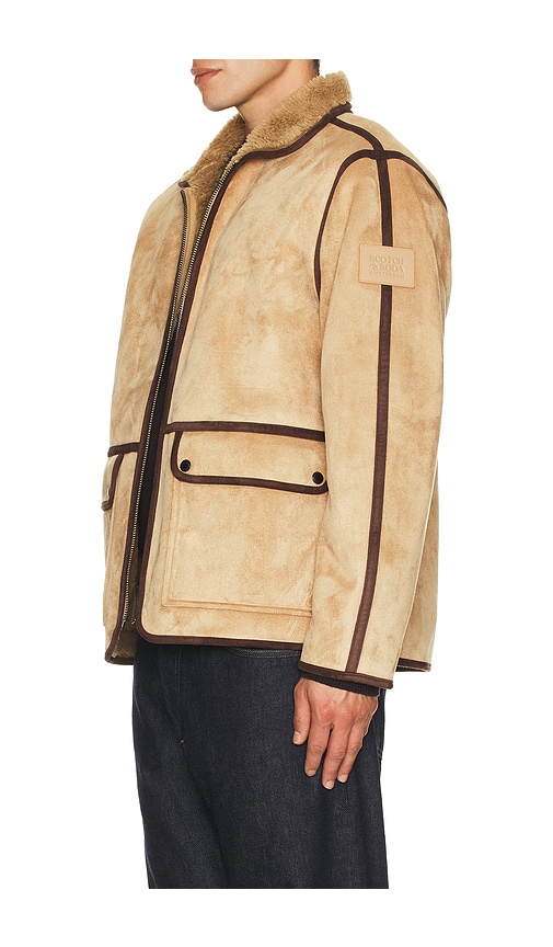 Scotch & Soda Men's Faux Shearling Full-zip Jacket With Sleeve Label In Brown