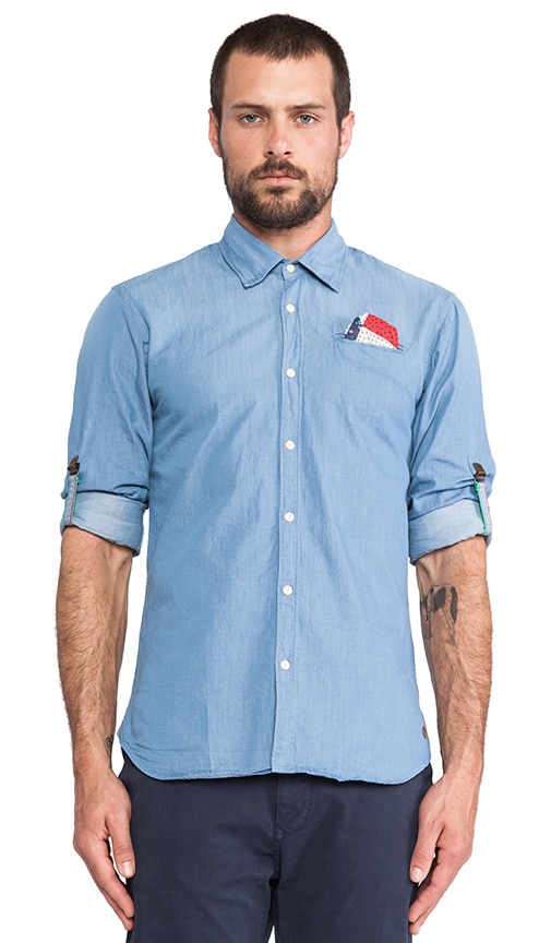 Crispy Poplin Shirt w/ Sleeve Rollup Suspenders
