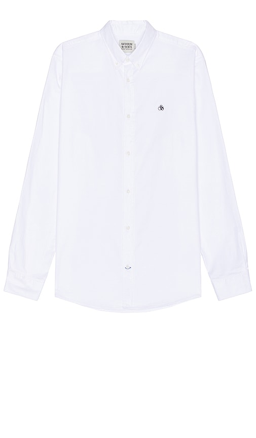 Scotch & Soda Organic Oxford Long Sleeve Shirt In 白色