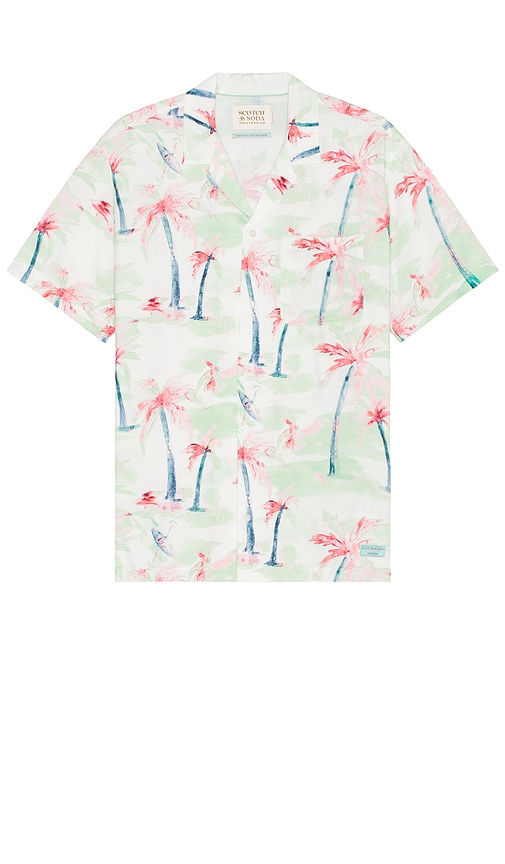 Scotch & Soda Allover Printed Short Sleeve Shirt in Palm Tree Hawaii