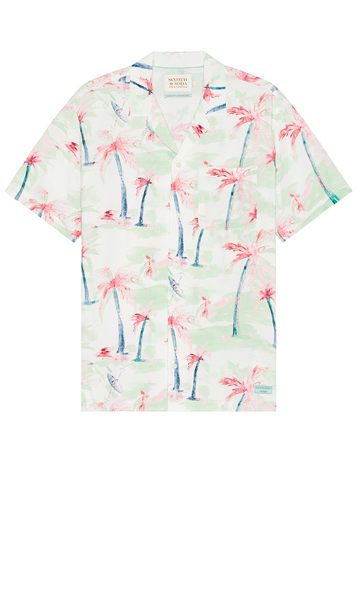 Shop Scotch & Soda Allover Printed Short Sleeve Shirt In Palm Tree Hawaii