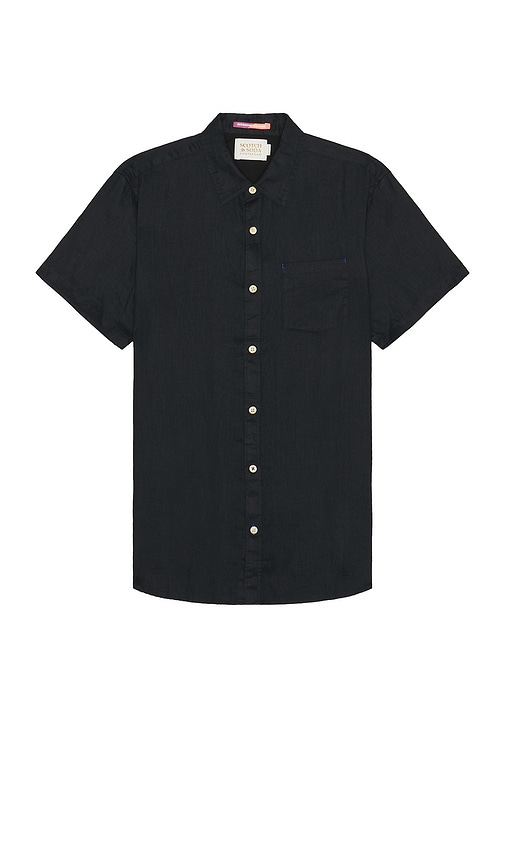 Shop Scotch & Soda Short Sleeve Linen Shirt In 黑色