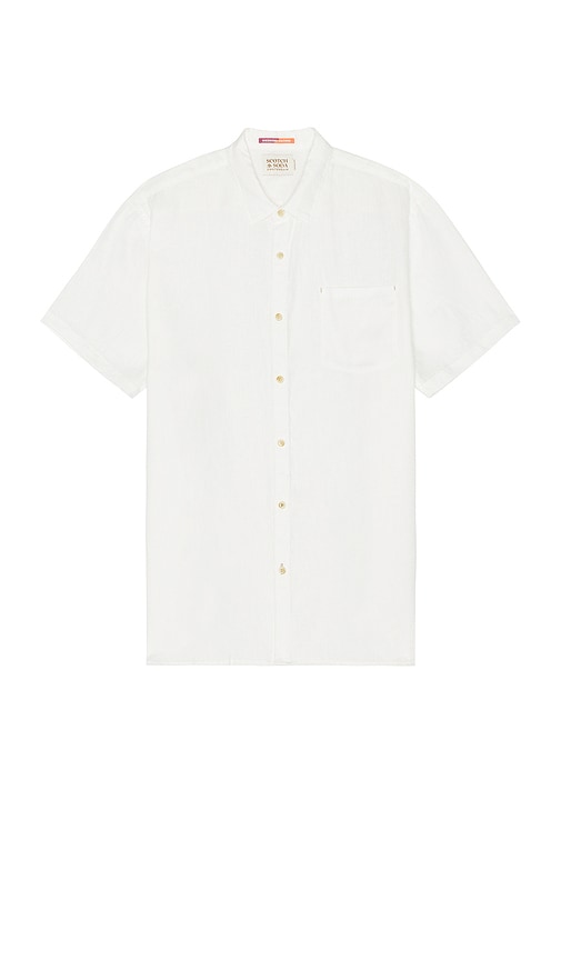 Shop Scotch & Soda Short Sleeve Linen Shirt In 白色