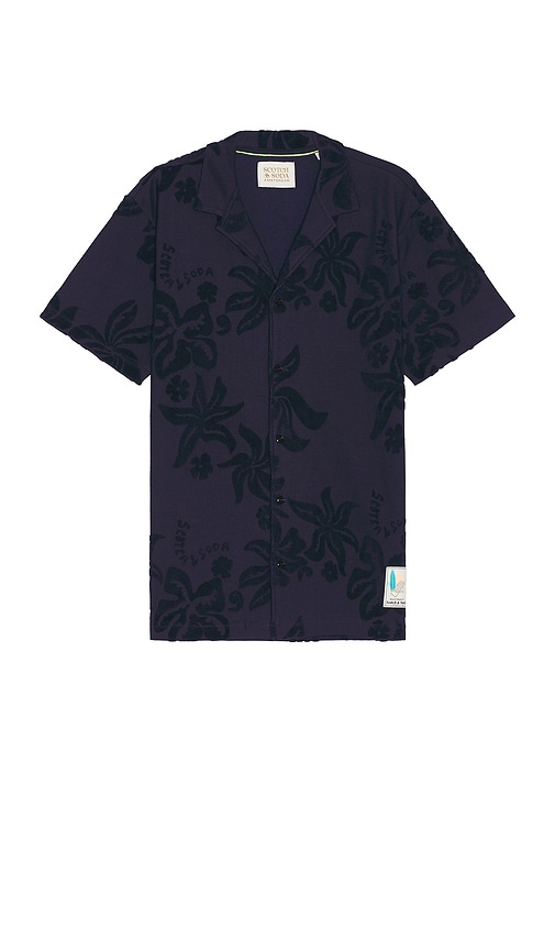 Shop Scotch & Soda Terry Jacquard Short Sleeve Shirt In 海蓝色