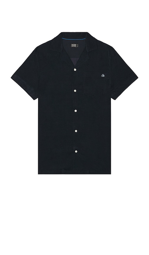 Shop Scotch & Soda Corduroy Short Sleeve Shirt In Æ¼†é»‘