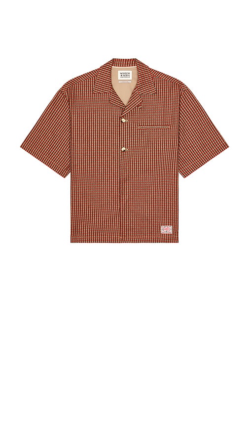 Geo Print Short Sleeve Shirt in Brick. - size S (also in L, M, XL/1X)