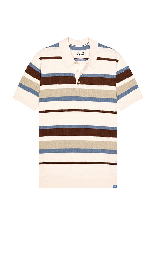 Regular Fit Knitted Striped Polo in Cream,Brown. - size XL/1X (also in L, M, S)