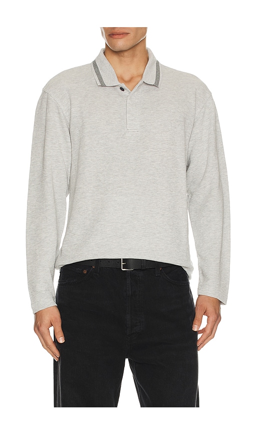 Scotch & Soda Structured Relaxed Fit Long Sleeve Polo In Gray