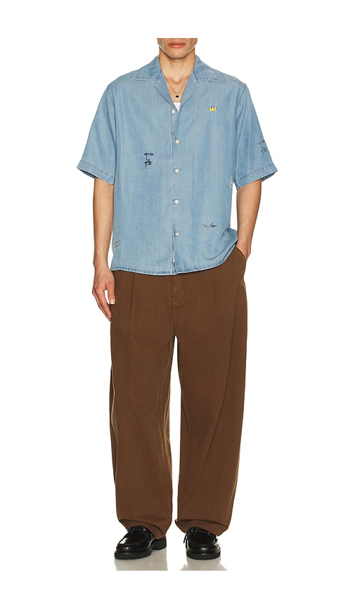  Scotch & Soda Basquiat Relaxed Fit Short Sleeved Shirt In Washed Indigo In Blue. Size S. Also In M, L, Xl/1x, Xxl/2x. 