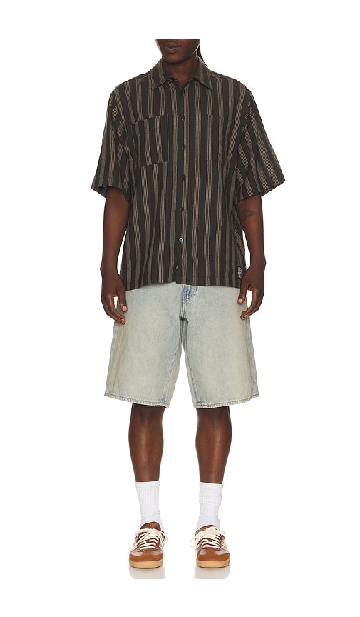  Scotch & Soda Structured Stripe Relaxed Fit Short Sleeve Shirt In Brown. Taglia S. Also In M, L, Xl/1x, Xxl/2x. 