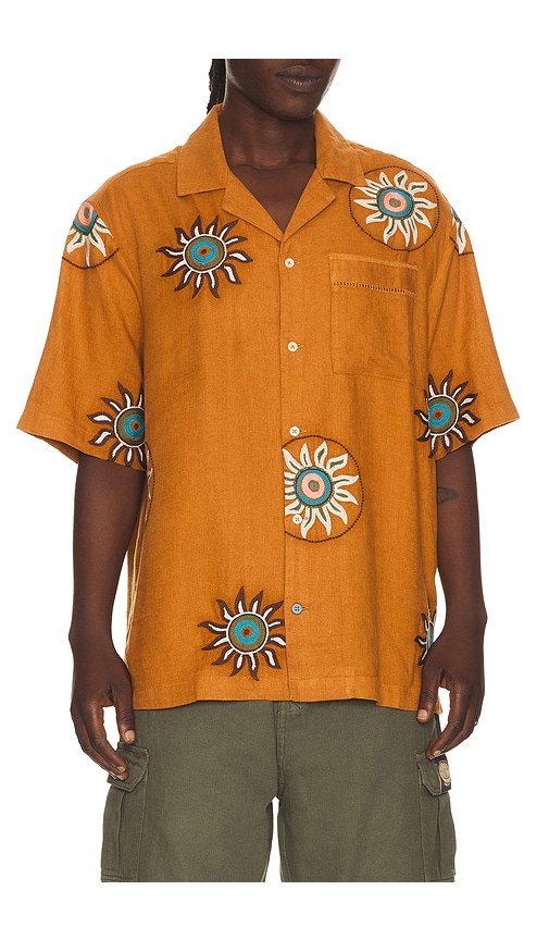 Scotch & Soda Embroidered Linen Relaxed Fit Short Sleeve Shirt