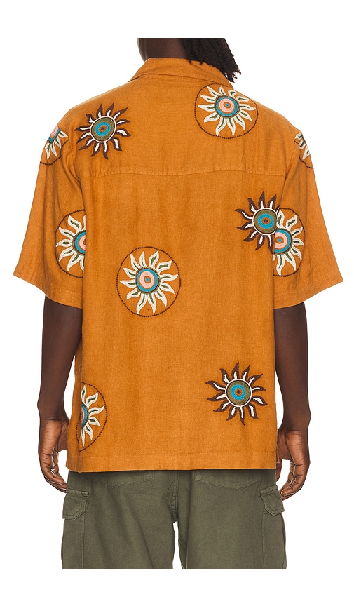  Scotch & Soda Embroidered Linen Relaxed Fit Short Sleeve Shirt In Orange. Taglia S. Also In M, L, Xl/1x. 
