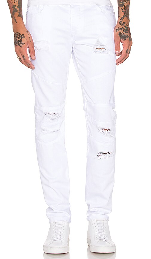 Stampd Distressed Panel Denim in White | REVOLVE