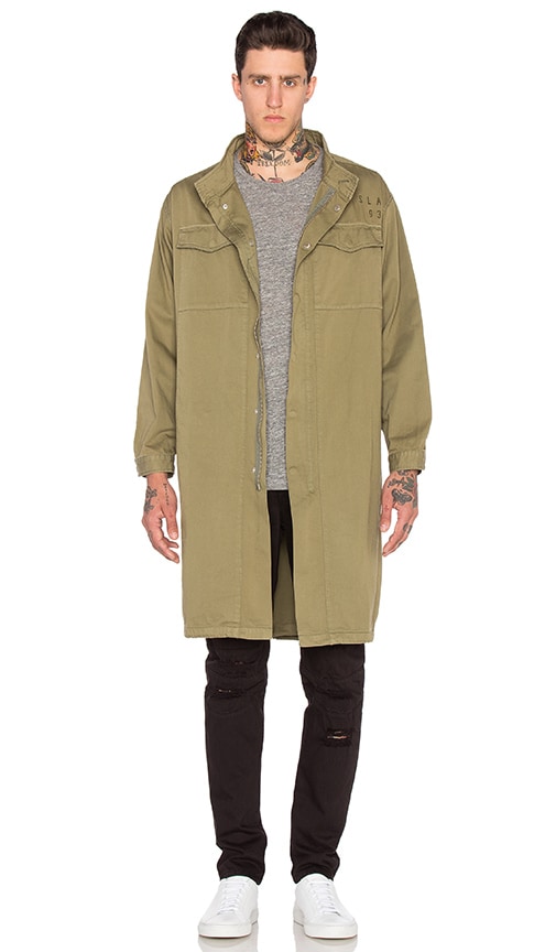 Stampd Elongated Military Parka in Fatigue Olive