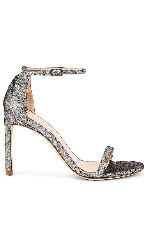 Stuart Weitzman Nudistsong Heel In Silver Lame