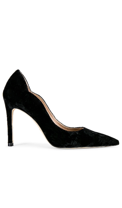 Stuart Weitzman Stuart 100 Scallop Pump in Black Crushed Velvet