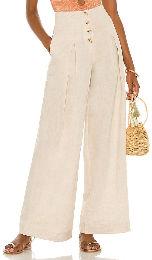 Suboo Cecile Linen High Waist Pant In Beige