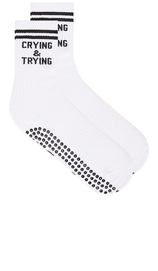 Souls. Crying & Trying Grip Socks in White
