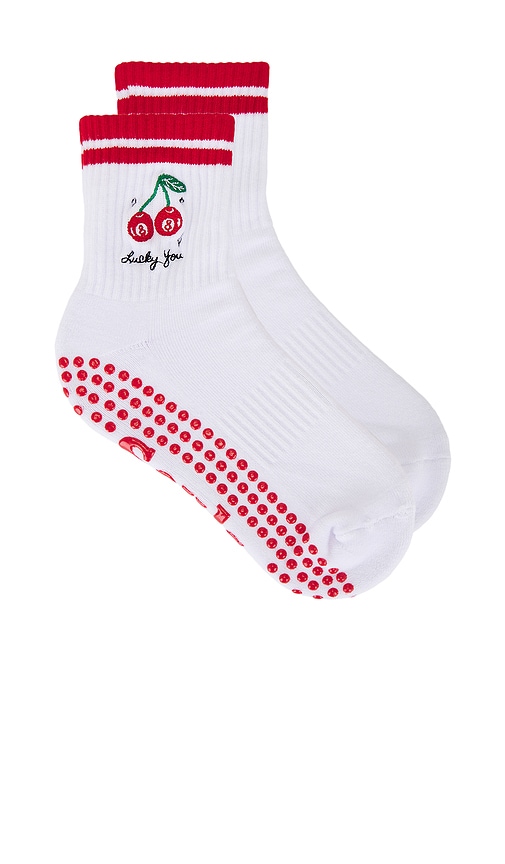 Lucky You Grip Socks in White,Red. - size S/M (also in M/L)