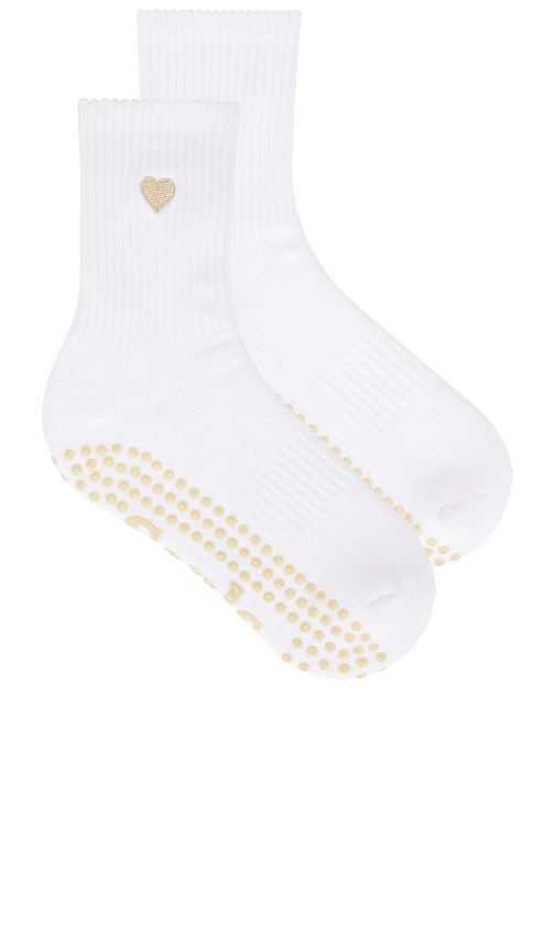 Souls. Beige Heart Grip Socks in White