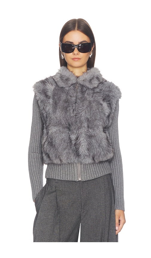 Source Unknown Meti Eco Fur Zip Cardigan In Grey