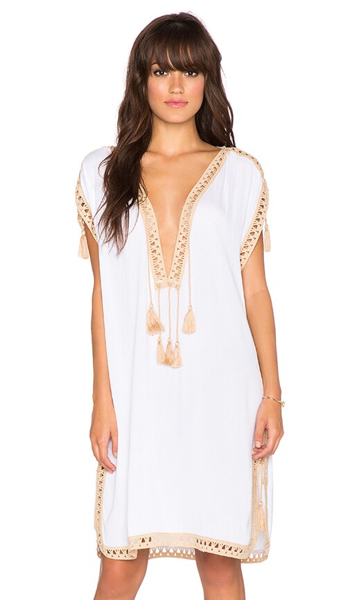 Surf Gypsy Crochet Border Cover Up in White & Tan