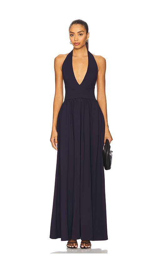 Halter Gathered Dress in Navy. - size XL (also in L, M, S)