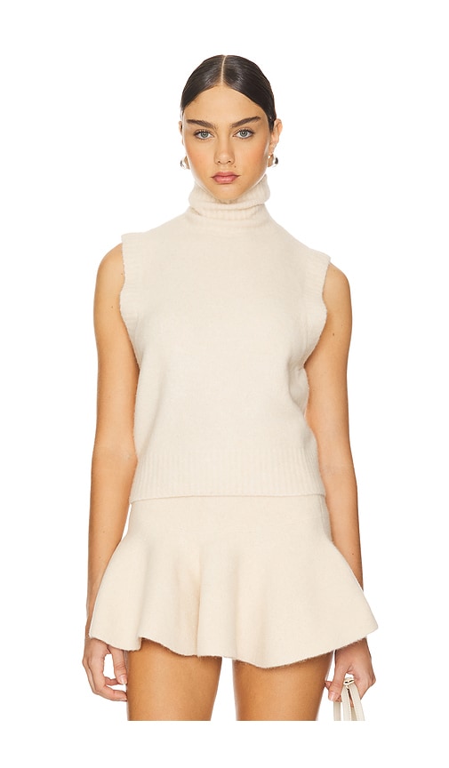 Shop Susana Monaco Mapache Mock Neck Vest In Belgian Creme