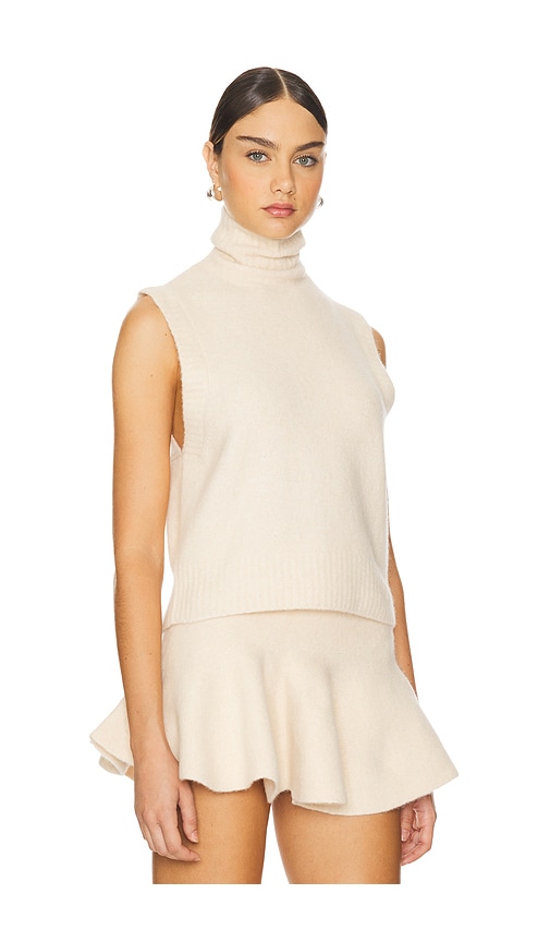 Shop Susana Monaco Mapache Mock Neck Vest In Belgian Creme