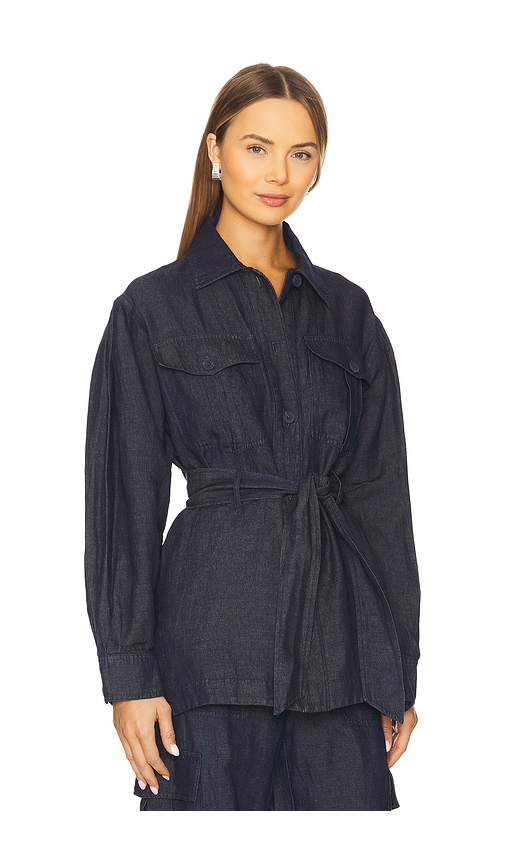 Shop Susana Monaco Cargo Linen Jacket In Navy