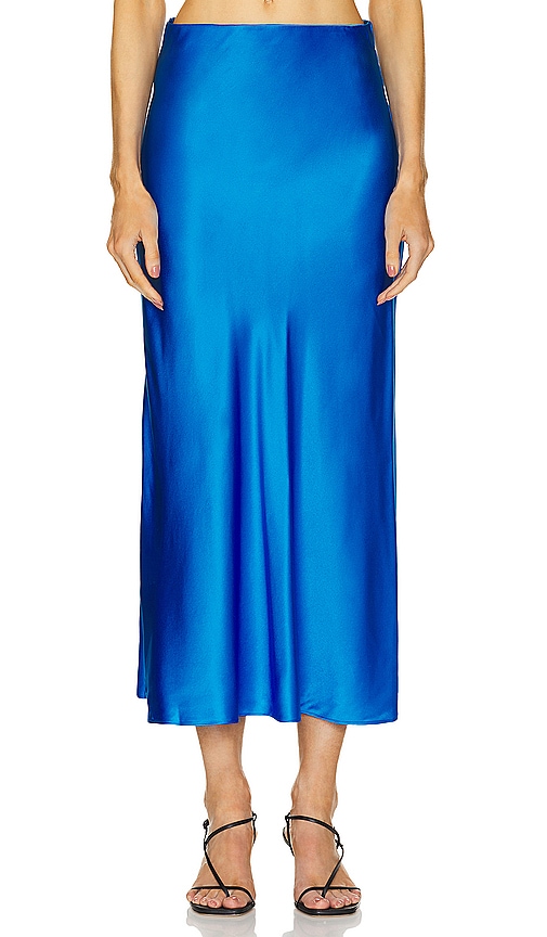 Shop Susana Monaco Silk Midi Skirt In 深蓝色