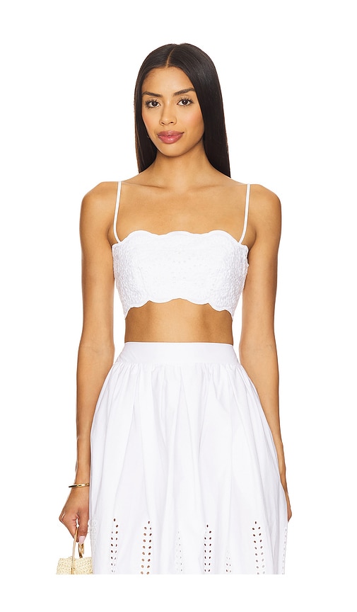 Embroidered Poplin Micro String Top in White. - size XL (also in L, M, S)