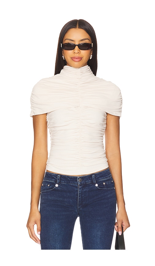 Mock Neck Overlay Gathered Top in Ivory. - size L (also in M, S, XL, XS) - Susana Monaco - Modalova