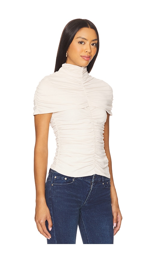 Susana Monaco Mock Neck Overlay Gathered Top In White