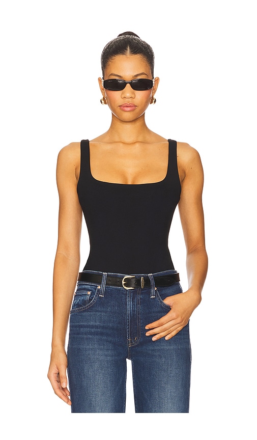 Susana Monaco Essential Low Back Tank Thong Back Bodysuit In Black