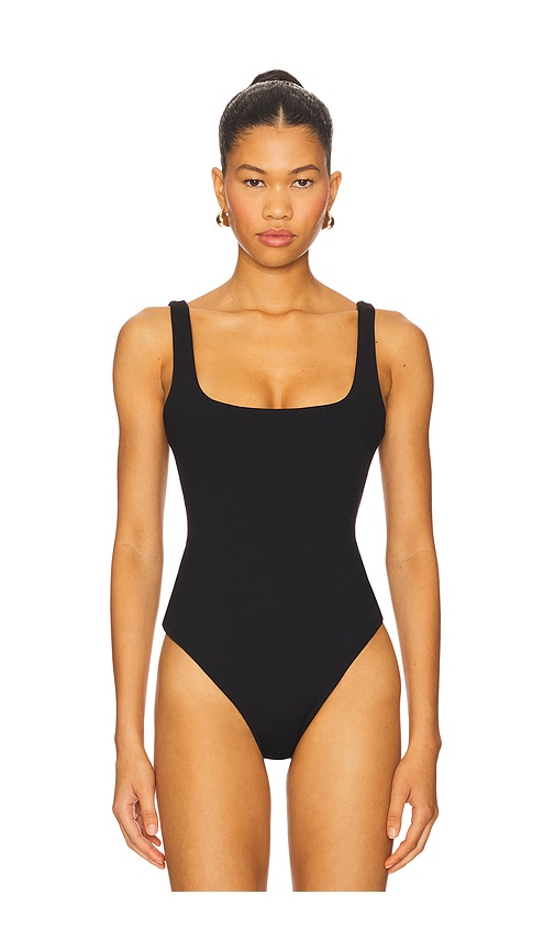 Susana Monaco Essential Low Back Tank Thong Back Bodysuit In Black