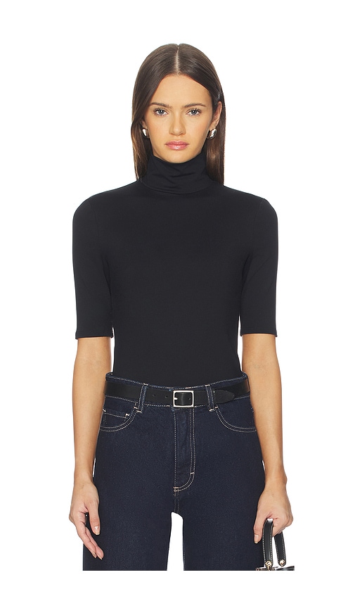 Susana Monaco Mock Neck Elbow Sleeve Top In Black