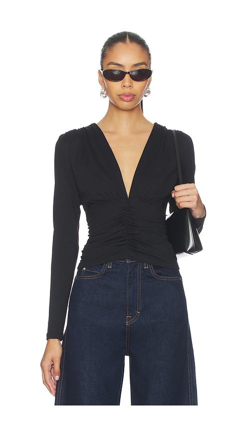 Susana Monaco Gathered V Long Sleeve Top Top in Black