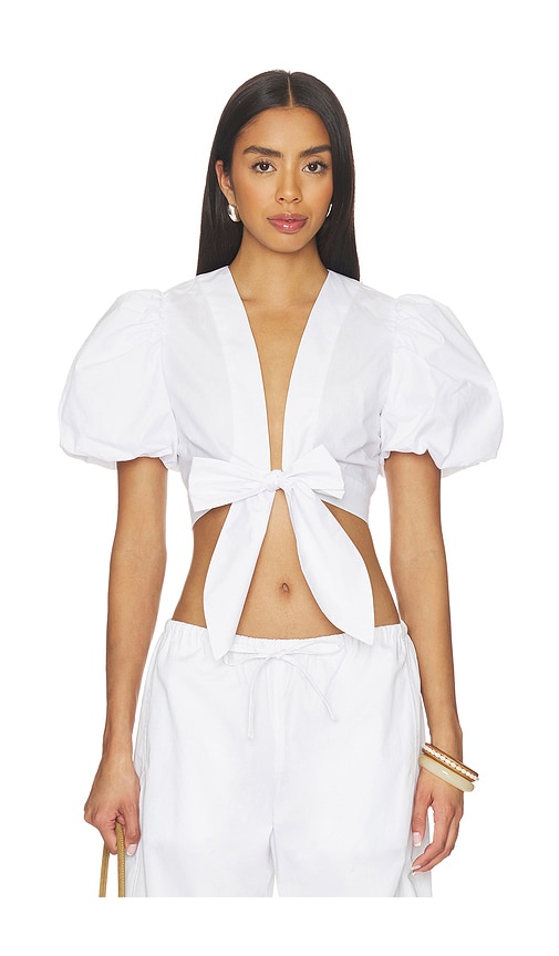 Susana Monaco Poplin Bubble Sleeve Tie Front Top